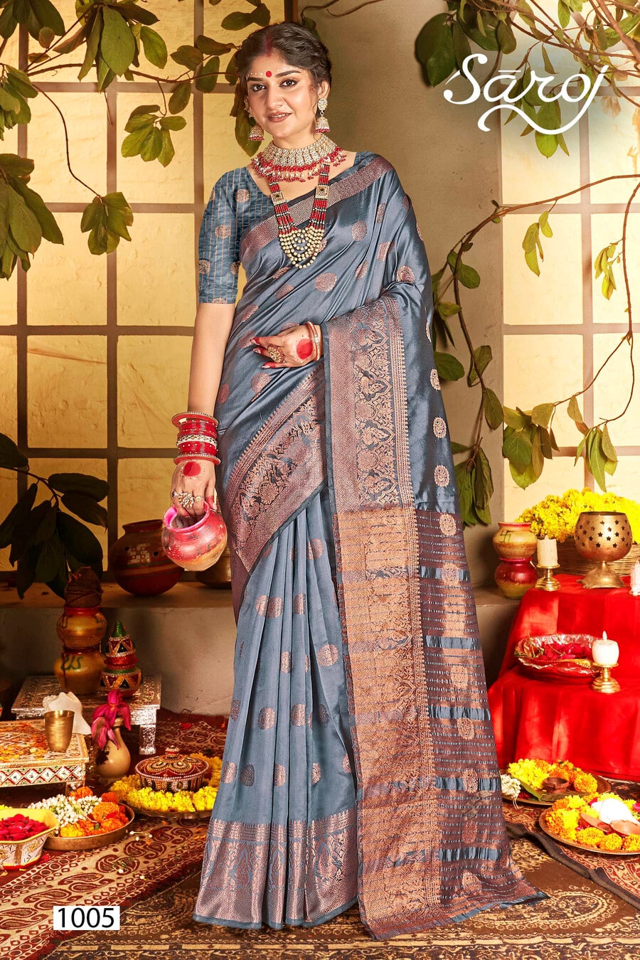 Saroj Designer Woven Katan Silk Saree main image 1